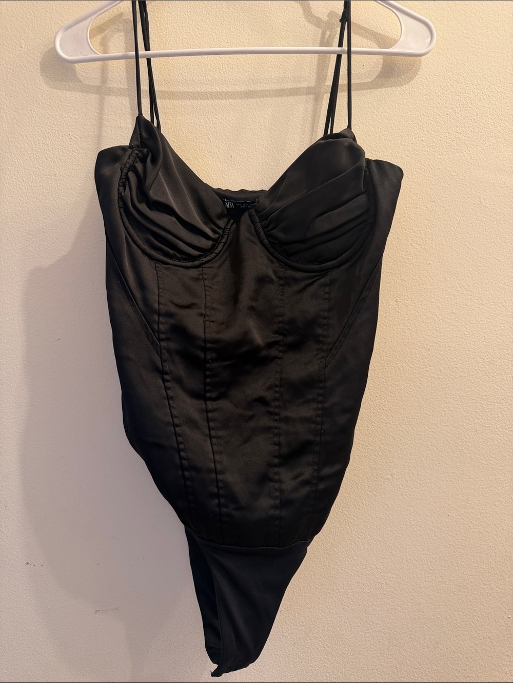 Zara Black Satin Strapless Bustier Top